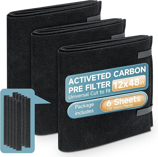 6 Sheets,12'' x 48'' Cut to Fit Activated Carbon Filter Pad for Vents, Purifiers, Air Conditioner, Hood Fans. Filter Odors, Smoke, Dust, Pet Dander