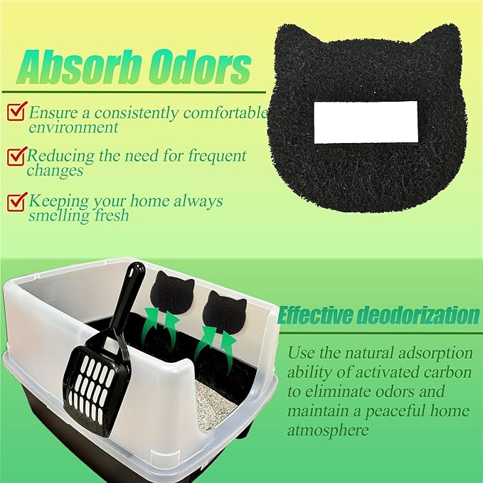 Cat Litter Box Stick-on Activated Charcoal Filters Compatible with Most Cat Litter Box, Universal Activated Carbon Filters to Absorb Odors and Control Damp for Keep Home Fresh (6 Pack)