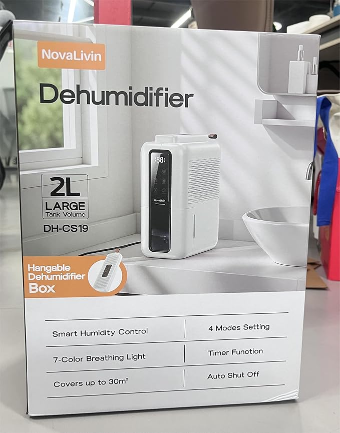 Dehumidifier for Home, Dehumidifiers for Bathroom, Bedroom, Living room, Closet with 68 OZ Water Tank, Moisture Absorbers, Auto Shut Off, Auto Humidity Control, 7 Colors LED Light, White