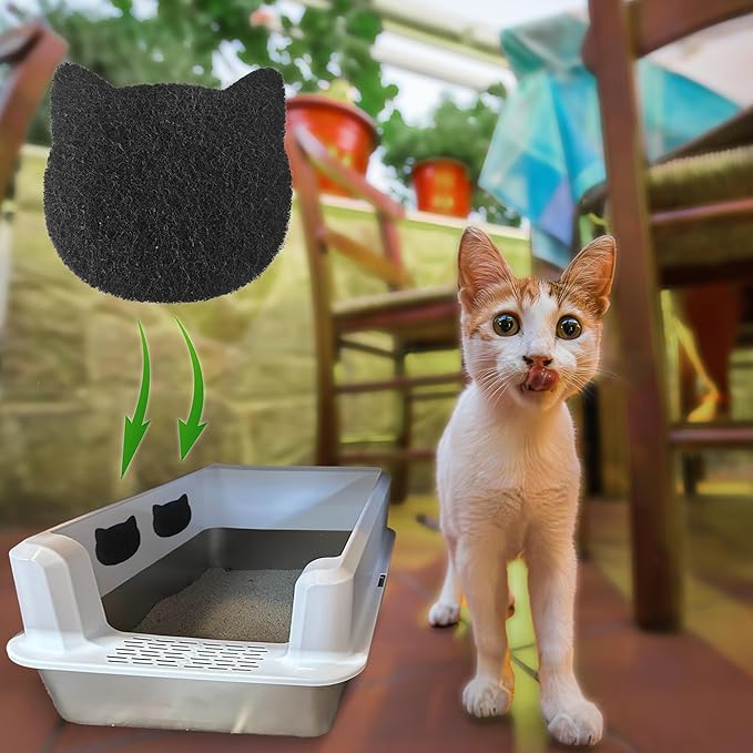 Cat Litter Box Stick-on Activated Charcoal Filters Compatible with Most Cat Litter Box, Universal Activated Carbon Filters to Absorb Odors and Control Damp for Keep Home Fresh (6 Pack)