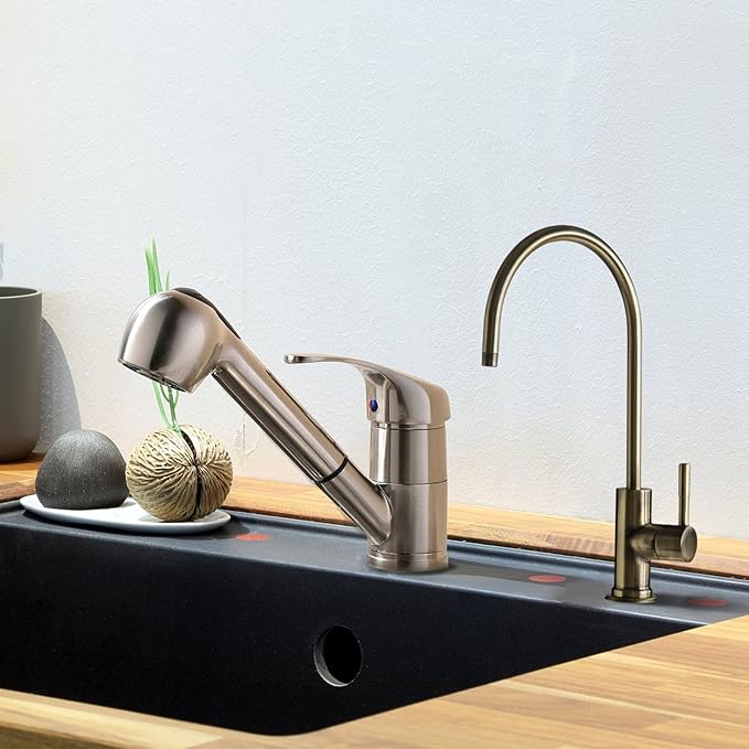 iSpring GA1-AB Heavy-Duty Contemporary Non-Air Gap RO Faucet – Premium Lead-Free Design for RO Filtration Systems & Bar Sinks, Antique Brass