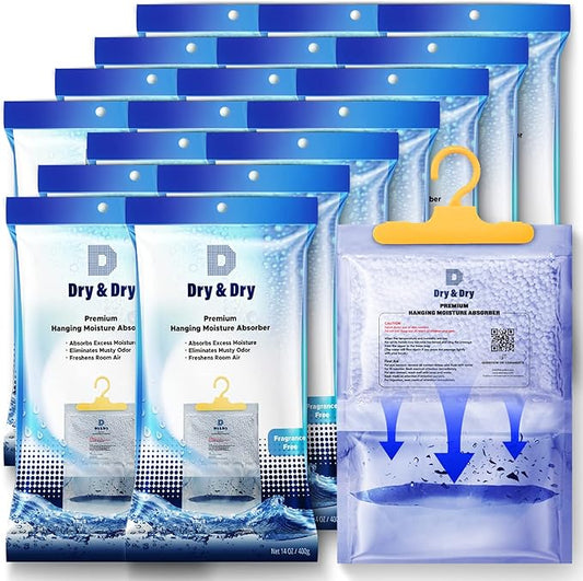 Dry & Dry 18 Pack [14 OZ] Premium Moisture Absorbers - Dehumidifier for Home, Basement, Bedroom - Small Dehumidifiers