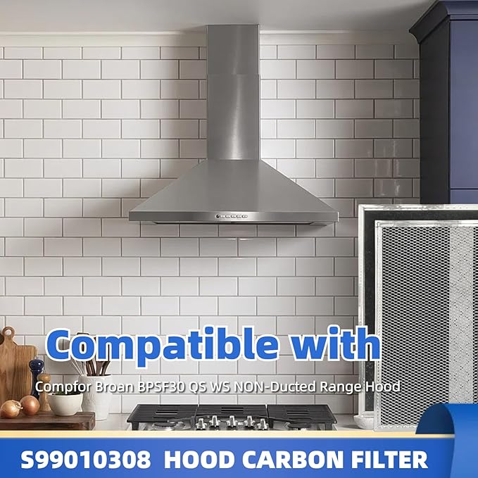 Upgraded Range Hood Activated Carbon Filter S99010308 Suitable for Bro-an Nut-one BPSF30 QS WS and GE WB02X10707 Ductless Range Hood Deodorising Filter 10.8 x 13.3 inches 2-pack