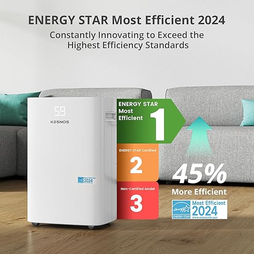 Kesnos 4,500 Sq. Ft. Energy Star Dehumidifier for Home, 52 Pint Dehumidifier with Drain Hose for Basement, Bedroom, Bathroom, Room, Featuring Front Display, 24H Timer and Auto Defrost Function