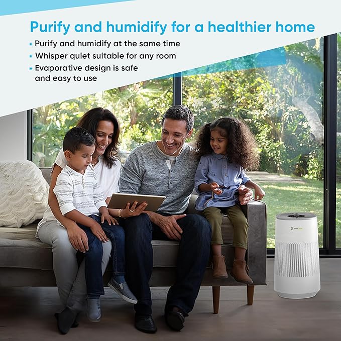 Air Purifier and Humidifier Combo All in One for Bedroom - Quiet 2 in 1 Smart Air Humidifier and Purifier for Home - Use Year-round for up to 1100 sq ft - InvisiClean AquaNova