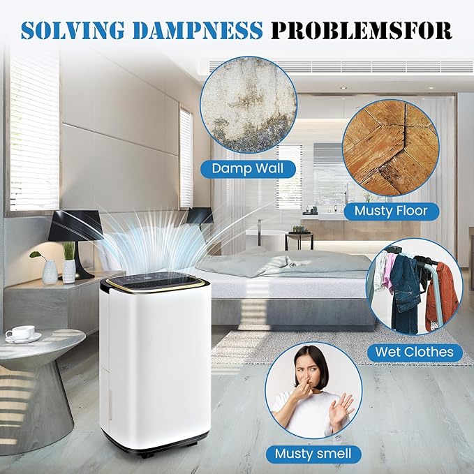Sweetcrispy 4,500 Sq. Ft. Dehumidifier for Basement, 50 Pints Dehumidifiers for Home with Drain Hose, 1.58 Gallon Water Tank Portable Quiet Moisture Remover, Ideal for Whole House, Bedroom & Bathroom