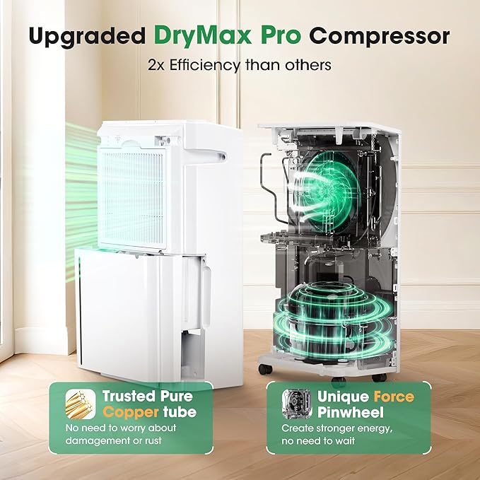 6,500 Sq.Ft Dehumidifier with Drain Hose, 60 Pints Narrow Dehumidifiers for Basement Bedroom Bathroom Large Room Home – Smart Humidity Control, 3 Modes, Dry Clothes, 24H-Timer, Auto Defrost