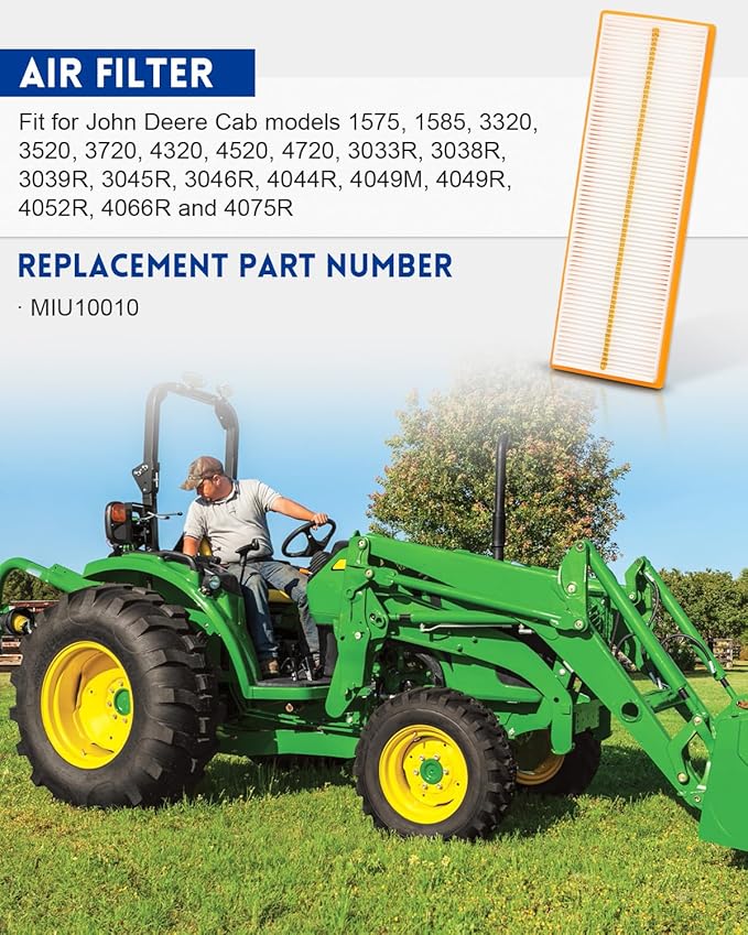 MIU10010 Cab Fresh Air Filter, Cabin Recirculation Filter Fit for John Deere 3320 3520 3720 4720 3033R 3045R 3046R 3039R 4044R 4066R Compact Utility Tractor
