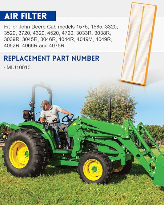 MIU10010 Cab Fresh Air Filter, Cabin Recirculation Filter Fit for John Deere 3320 3520 3720 4720 3033R 3045R 3046R 3039R 4044R 4066R Compact Utility Tractor