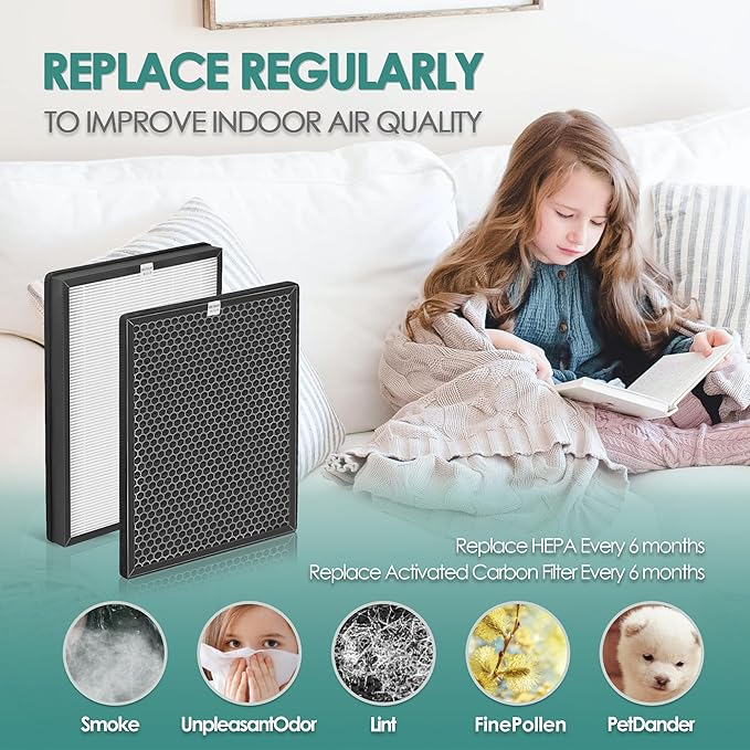 1-Set Alexapure Breeze Filter Replacement AP-B103 and AP-B104 Compatible with Alexapure Breeze Air Purifier AP-B102 and 3049, 1x True High-Efficiency Filter & and 1x Activated Carbon Filter AP-B104