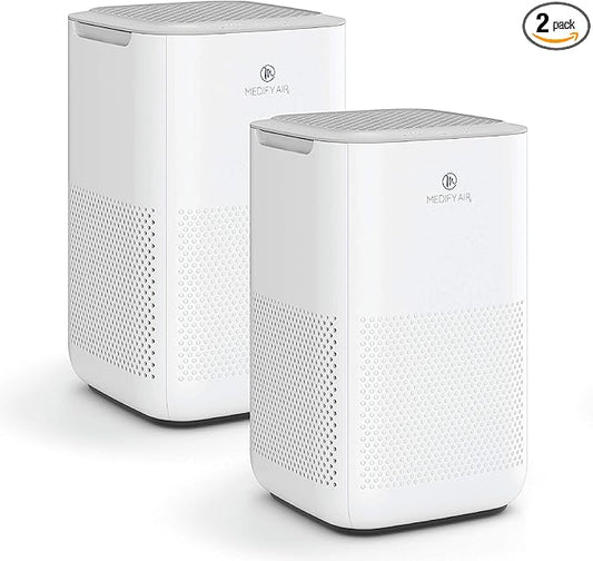 Medify MA-15 Air Purifier with True HEPA H13 Filter | 585 ft² Coverage in 1hr for Allergens, Smoke, Wildfires, Dust, Odors, Pollen, Pet Dander | Removal to 0.1 Microns | White, 2-Pack