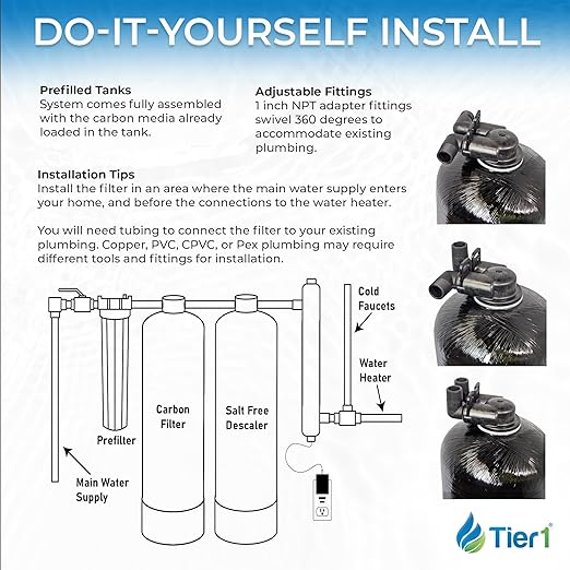 Tier1 Whole House Chloramine Filter | 600,000 Gallon Capacity, 5-6 Year Life | Pre-Filled Carbon Tank with 1 Cubic Foot of Premium Catalytic Granular Activated Carbon | Home Water Filtration System