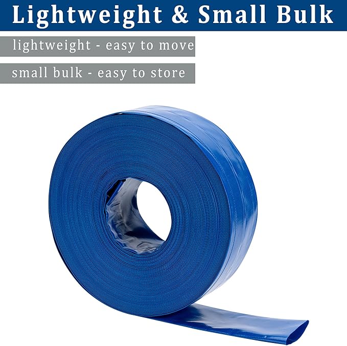1-1/2 in x 25 ft Pool Backwash Hose Heavy Duty Drain Discharge PVC Lay flat General Purpose Vinyl Hose, Burst Resistant for Water Transfer Sump Pump Pool Filter (1.5in 25ft fiber reinforced hose)
