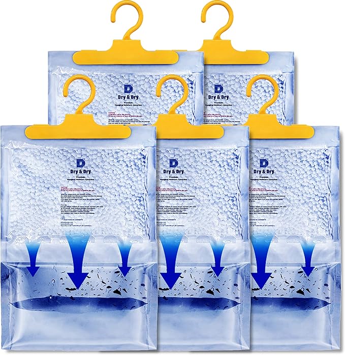 Dry & Dry 5 Packs [Net 7 Oz/Pack] Moisture Absorbers Dehumidifiers for Home Dehumidifier for Basement for Bedroom Small Dehumidifiers - Moisture Absorbers