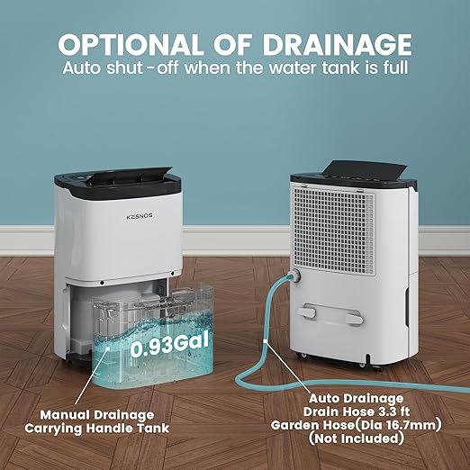 Kesnos 80 Pints Energy Star Dehumidifier for Home & Basement with Drain Hose, Ideal for Large Spaces up to 5,000 Sq. Ft., Featuring Auto Defrost & Self-Drying Function