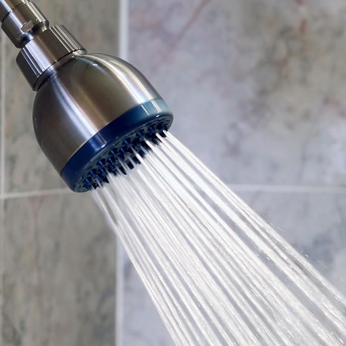Aqua Elegante High Pressure Showerhead Brushed Nickel - Best Wall Mount, Bathroom, RV Shower Head For Low Flow Showers, 1.8 GPM - Brushed Nickel & California Certified