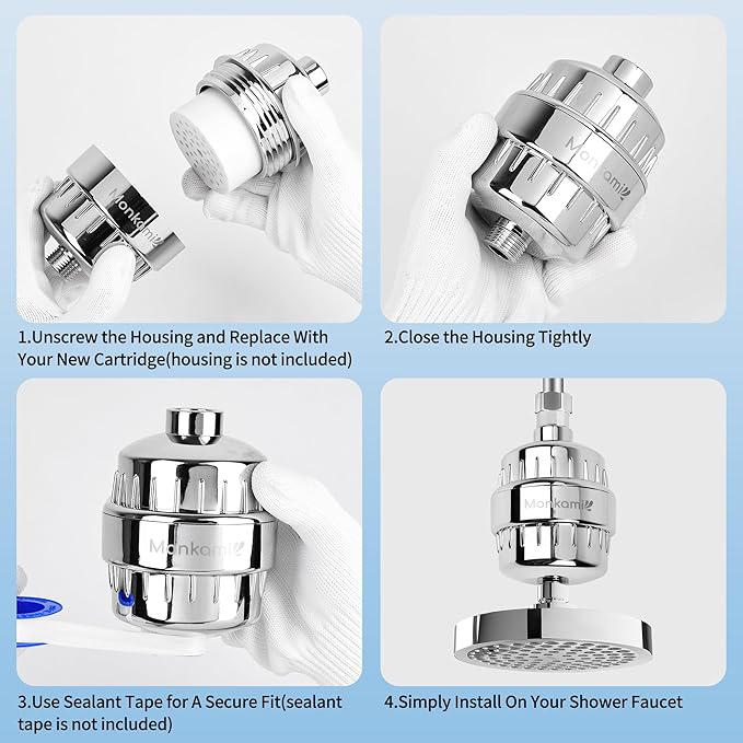 Shower Filter Replacement Cartridge Use Real Filtration Media -High Output Universal Shower Head Filter Reduces Chlorine, Heavy Metals& Fluoride 4Pack (HD-SFR500)
