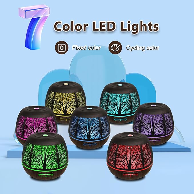 Essential Oil Diffuser for Home,500ML Aromatherapy Diffusers for Essential Oils Large Room with Cool Mist Humidifiers for Bedroom,7 Colors Changed & 3 Mist Mode Automatic Shut-Off,Tree