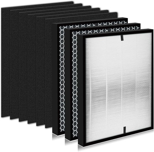 3000 Replacement Filters, Compatible with 3000, 3000M, 3000Pro Air Pur-ifier, 1 Efficiency Air Filters,2 Activated Carbon Filters and 6 Carbon Pre-Filters