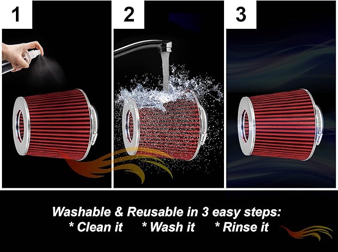 RED 2.75" 70 mm Inlet Cold Air Cone Replacement Quality Performance Washable Clamp-On Dry Air Filter