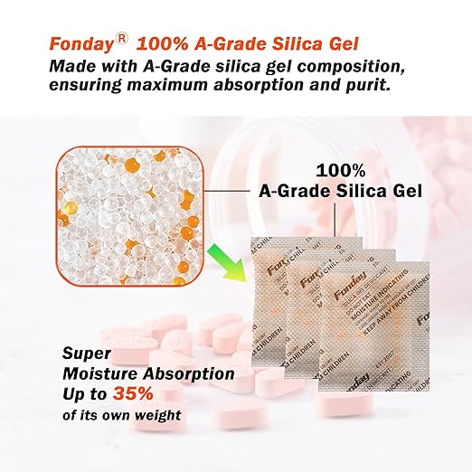 100Packs x 20Gram Fonday Rechargeable Silica Gel Desiccant Packets Food Grade Fast Reactivate Desiccant Bags Moisture Indicating Orange to Green