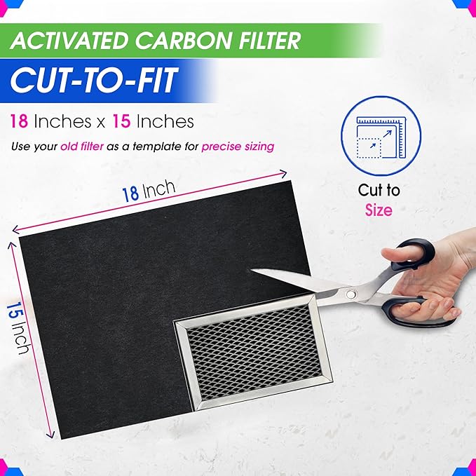 Cut-to-Fit Microwave Filter Replacement - 18” x 15” Activated Carbon Filter Fits Samsung GE LG Frigidaire Whirlpool and More - Charcoal Oven Vent Filters Removes Odors and Freshen Air (1 Pack)