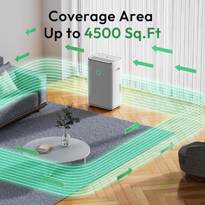 50 Pint 4500 Sq.Ft Home Dehumidifiers, 1.7 Gallon Tank Dehumidifier for Basement with Drain Hose, Auto/Quiet Sleep/Dry Mode