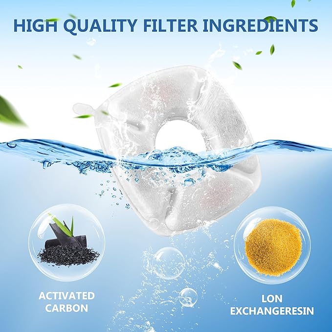 Cat Water Fountain Filters Replacement-16Pack Activated Carbon&Ion Exchange Resin Filters-Compatible with 67oz 95oz 135oz Pet Fountains-Improves Water Quality for Cats Dogs Stainless Steel Dispensers