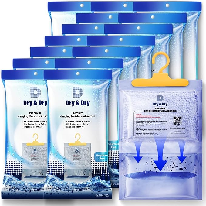 Dry & Dry 15 Packs [Net 14 Oz/Pack] Moisture Absorbers for Home, Basement & Bedroom - Small Dehumidifiers