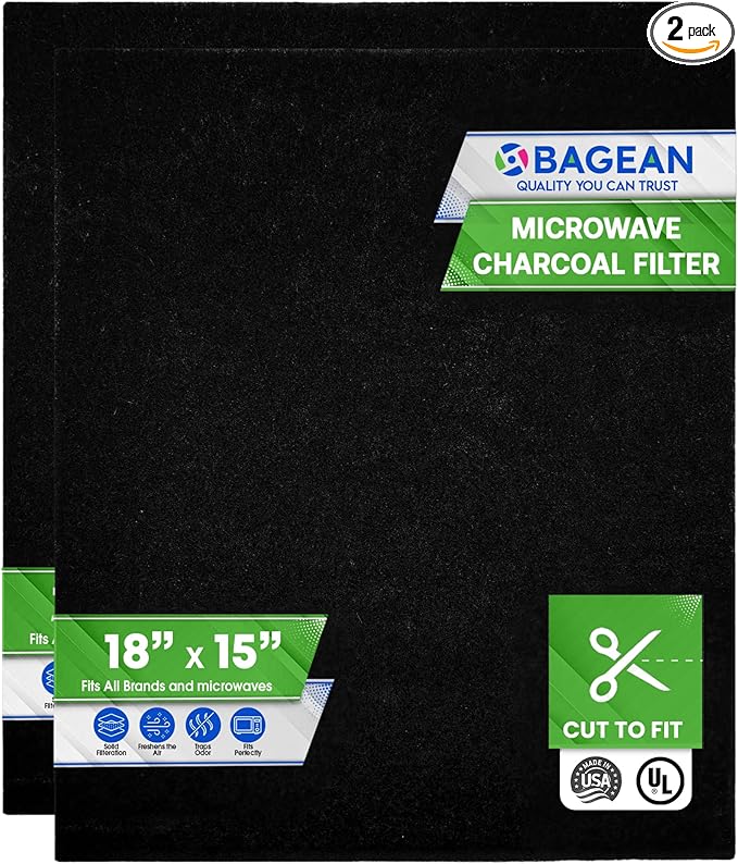 Cut-to-Fit Microwave Filter Replacement - 18” x 15” Activated Carbon Filter Fits Samsung GE LG Frigidaire Whirlpool and More - Charcoal Oven Vent Filters Removes Odors and Freshen Air (2 Pack)