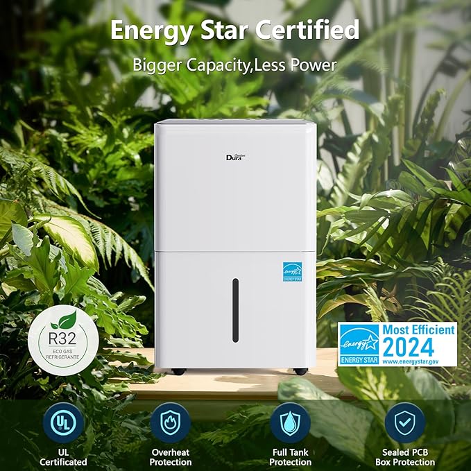 DuraComfort Dehumidifier for Basement,Up to 2500 Sq.Ft Small to Middle Rooms,Max to 35 Pints, Energy Star Certified Dehumidifiers,2024 New Model,White