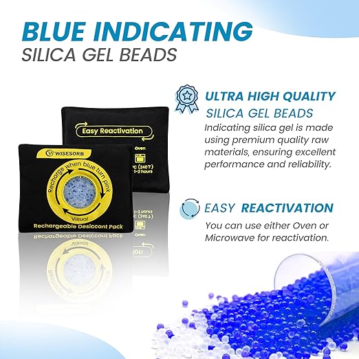 100g Reusable Silica Gel Desiccant Packs, Rechargeable Dehumidifier Moisture Absorbers with Color Indicator for Bins, Gun Safes, Suitcases, 3D Printing Filaments, Electronics, Cars [3 Pack]