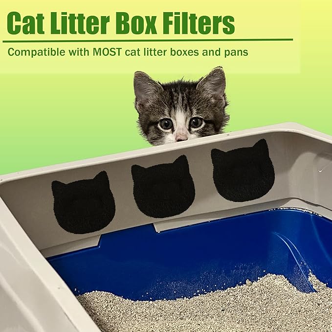 Cat Litter Box Stick-on Activated Charcoal Filters Compatible with Most Cat Litter Box, Universal Activated Carbon Filters to Absorb Odors and Control Damp for Keep Home Fresh (6 Pack)