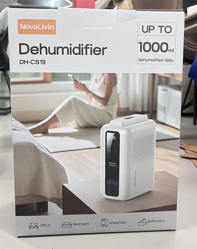 Dehumidifier for Home, Dehumidifiers for Bathroom, Bedroom, Living room, Closet with 68 OZ Water Tank, Moisture Absorbers, Auto Shut Off, Auto Humidity Control, 7 Colors LED Light, White