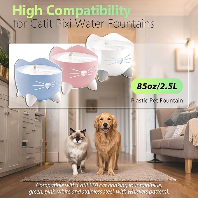 12-Pack Cat Fountain Filter Replacement Compatible with Catit PIXI Water Fountain 85oz/2.5L, Cat Water Fountain Filter Replacement Triple Action Water Filters