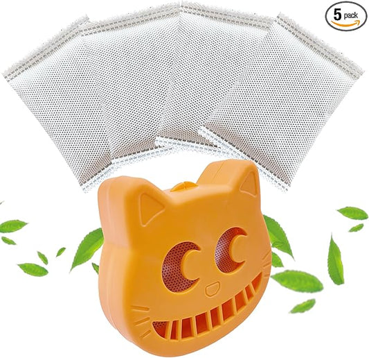 Unscented Cat Litter Box Deodorizer Kit Stick-On Activated Carbon Odor Eliminators Compatible with most manual and automatic litter boxes (4 Refills+ 1 Box) (Orange, Unscented)