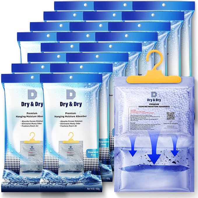 Dry & 20 Packs [Net 14 Oz/Pack] Moisture Absorbers Dehumidifiers for Home Dehumidifier Basement Bedroom Small -, DDHM-20 Pack(Large), Blue White