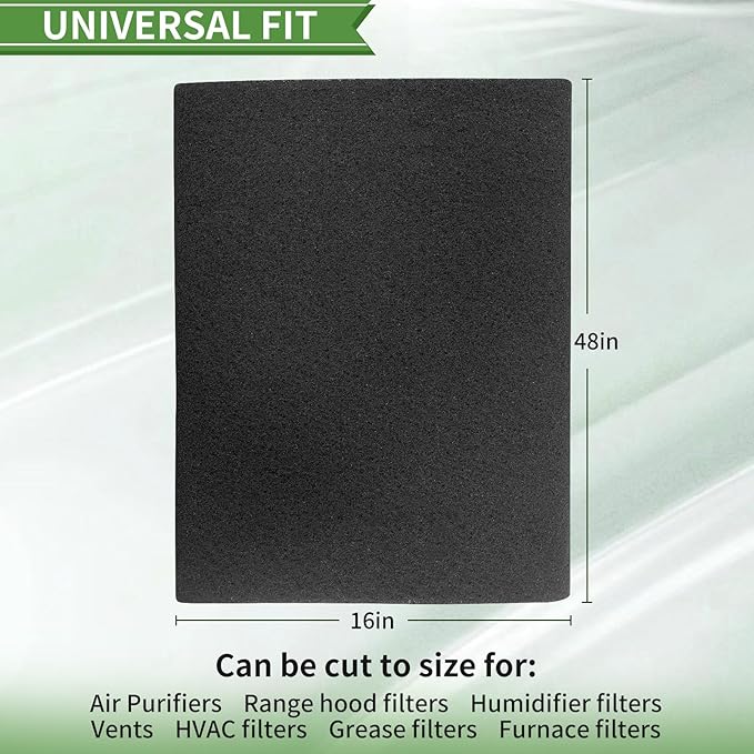 Cut to Fit Activated Carbon Air Filter 16" x 48" –Replacement Charcoal air Filters - Carbon Filter Sheet for Air Purifier, Window AC Air Vent and More-2PC