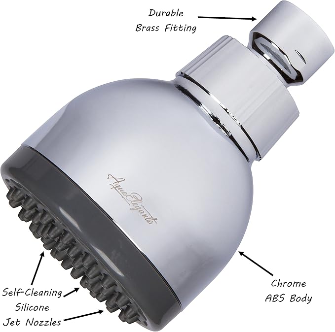 Aqua Elegante 3 Inch High Pressure Shower Head - Best Pressure Boosting, Wall Mount, Bathroom Showerhead For Low Flow Showers, 1.8 GPM - Chrome & California Certified