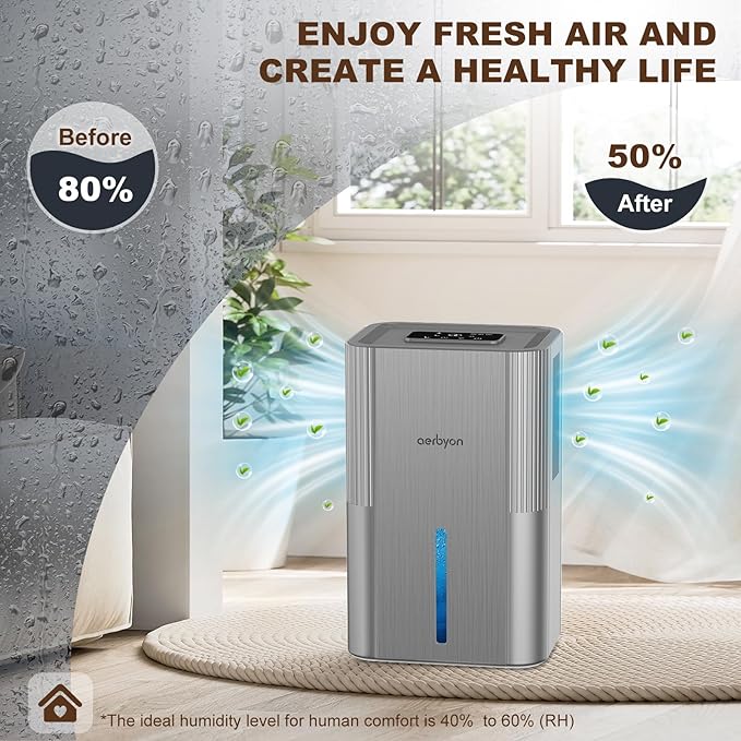 Dehumidifiers for Home 95 OZ Water Tank(1000 sq. ft) Dehumidifier for Bathroom with Auto Shut Off,7 Colors Light, Quiet Sleep Mode Dehumidifier for Bedroom, Basement, RV, Closet