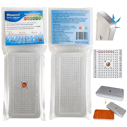 100 Gram 5 Pack Indicating Silica Gel Canister, Gun Safe Dehumidifier (Orange to Green), Reusable Desiccant Canister Dehumidifier