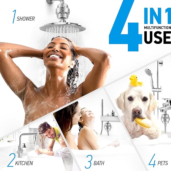 AquaHomeGroup 20-Stage Premium Shower Filter Replacement Cartridge with Spin Propeller 4-Pack (No Housing) - Water Filter Refill Compatible with Any Shower Filter of Similar Design 15 and 20 Stages