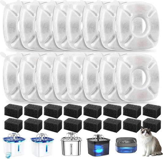 Cat Water Fountain Filters Replacement-16Pack Activated Carbon&Ion Exchange Resin Filters-Compatible with 67oz 95oz 135oz Pet Fountains-Improves Water Quality for Cats Dogs Stainless Steel Dispensers