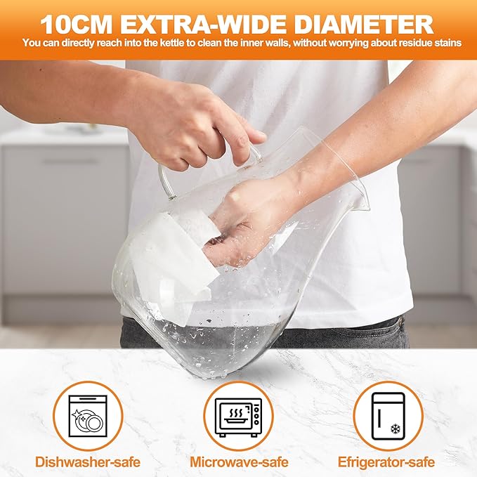 Glass Pitcher with Lid,1 Gallon Glass Water Pitcher Hot/Cold Water Jug, Juice and Iced Tea Beverage Carafe with Lid (Extra-Wide Mouth)