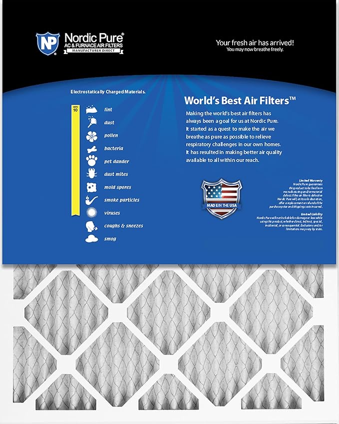 Nordic Pure 20x20x1 (19 1/2 x 19 1/2 x 3/4) Pleated MERV 10 Air Filters 3 Pack