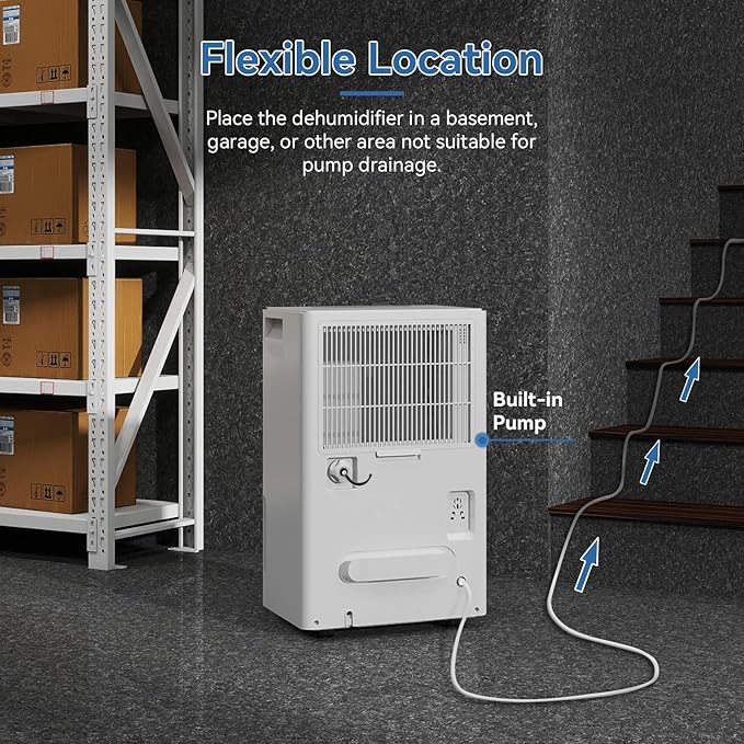 105 Pints Basement Dehumidifier with Pump for Space up to 5000 sq.ft, Large Dehumidifiers with Drain Hose, 1.7 Gal Water Tank, Intelligent Humidity Control, Auto Shutoff, 24H Timer, for Large Room