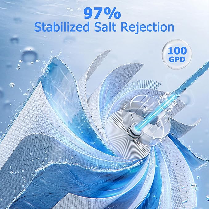 100 GPD RO Membrane Filter with Housing, Replacement Reverse Osmosis Membrane Fit Home Under Sink RO Drinking Water Filter Purifier Filtration System with Wrench, 1/4" Fitting, Check Valve