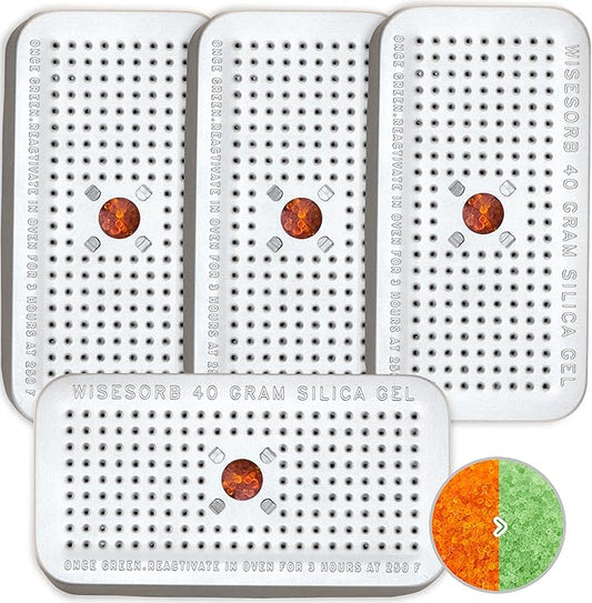40 Gram Pack of 4 Silica Gel Canister, Gun Safe Dehumidifiers (Orange to Green), Reusable Desiccant Moisture Absorber for Car, Closet