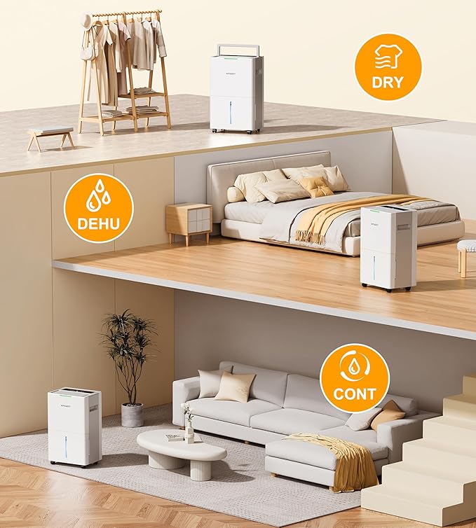 4000 sq.ft Dehumidifier for Basement, 45 Pint Dehumidifiers for Home with Drain Hose, WPSOERT Smart Compressor Dehumidifies for Large Room, Bedroom, 3 Modes, Intelligent Humidity Control, Auto Defrost