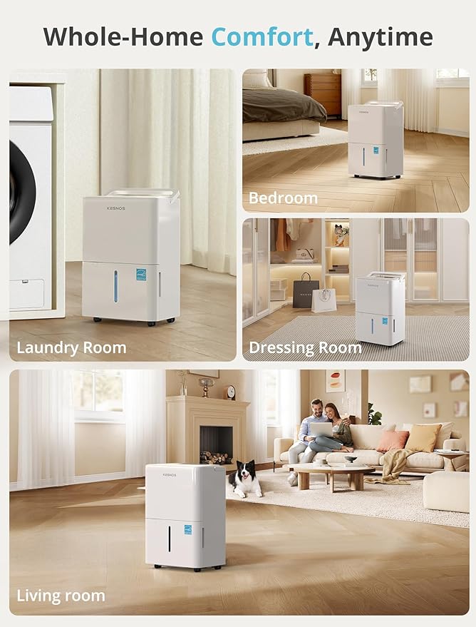 Kesnos 30 Pints Energy Star Dehumidifier for Spaces Up to 2,500 Sq. Ft, Quiet Dehumidifier for Home, Bedroom, Bathroom, Basement with Drain Hose, Featuring Mutile Mode, Auto Defrost, Timer Function